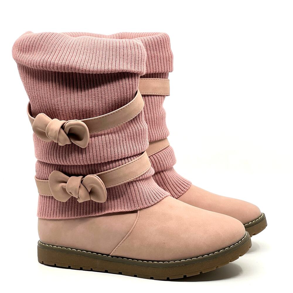 Dream Pairs KLOVE Pink Faux Fur Mid Calf Snow Boots Girls Big Kid 6